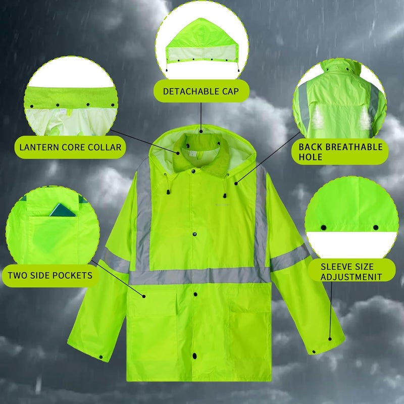 MaxTiner Rain Suits for Men Waterproof High Visibility Reflective Work Breathable Rain Gear for Men Waterproof Jacket and Pants - Image 2